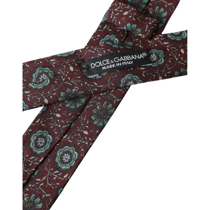 Dolce & Gabbana Maroon Floral 100% Silk Adjustable Men Tie