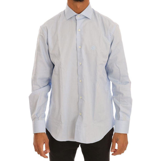Cavalli Light Blue Cotton Dress Shirt Cavalli Gray