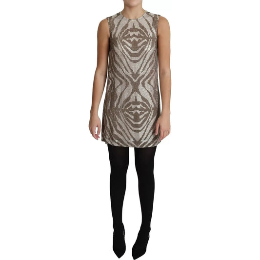 Dolce & Gabbana Brown Crystal Shift Mini Zebra Silver Dress Dolce & Gabbana Slate Gray