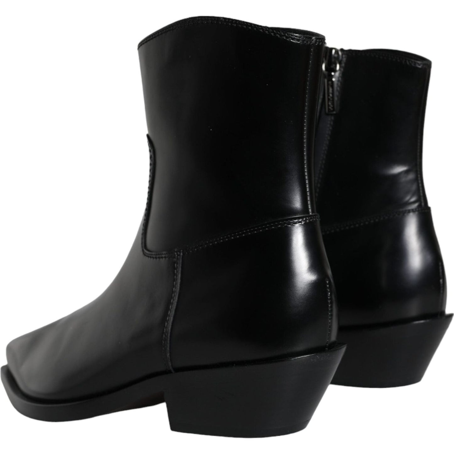 Dolce & Gabbana Black Leather Ankle Boots Booties Shoes LA11253-37