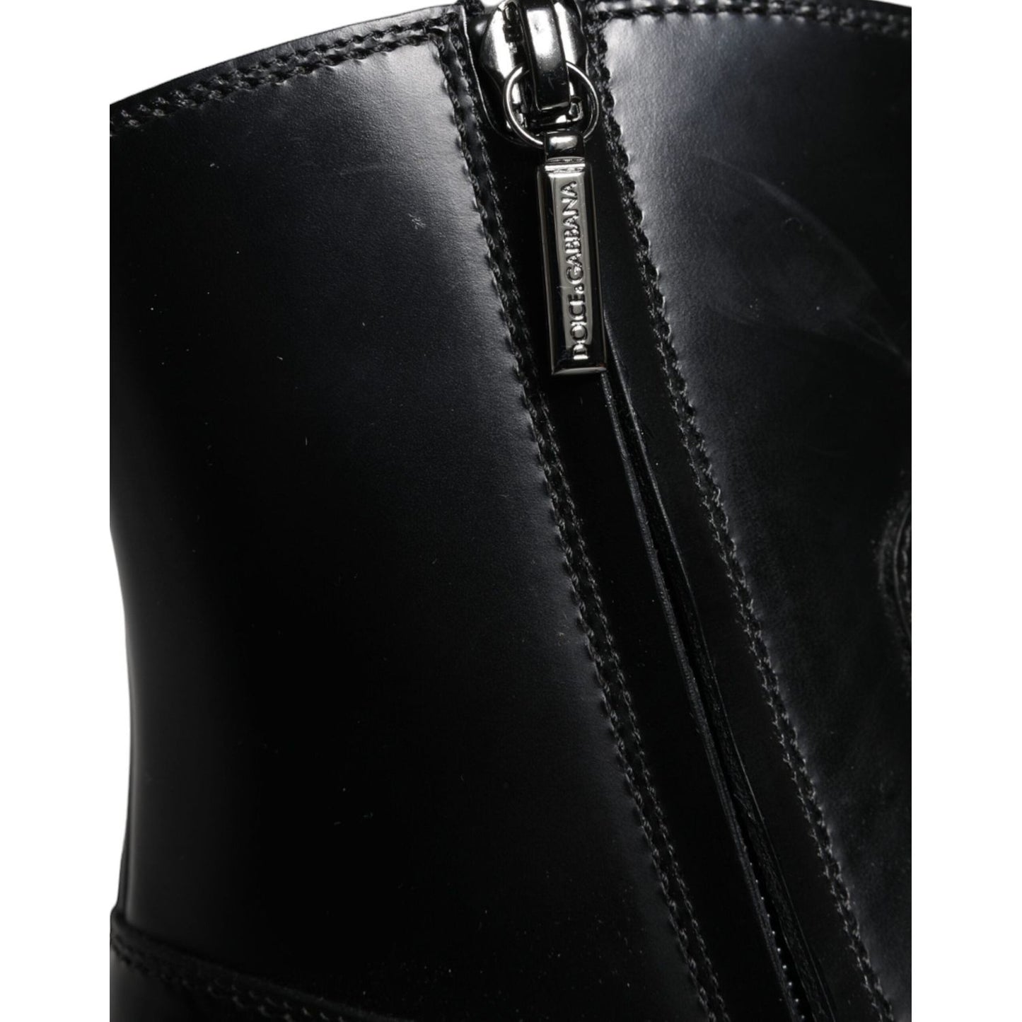 Dolce & Gabbana Black Leather Ankle Boots Booties Shoes LA11253-37