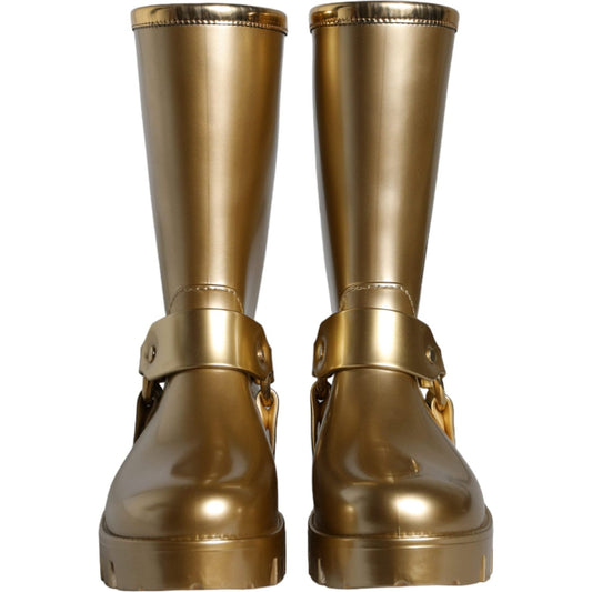 Dolce & Gabbana Metallic Gold Rubber PVC Rain Boots Shoes Dolce & Gabbana Dark Olive Green