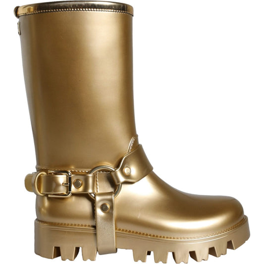 Dolce & Gabbana Metallic Gold Rubber PVC Rain Boots Shoes Dolce & Gabbana Sienna