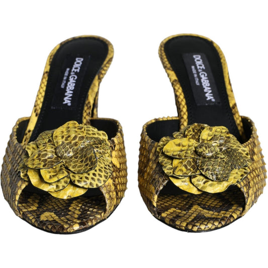 Dolce & Gabbana Yellow Leather Block Heels Slides Shoes Dolce & Gabbana Dark Slate Gray
