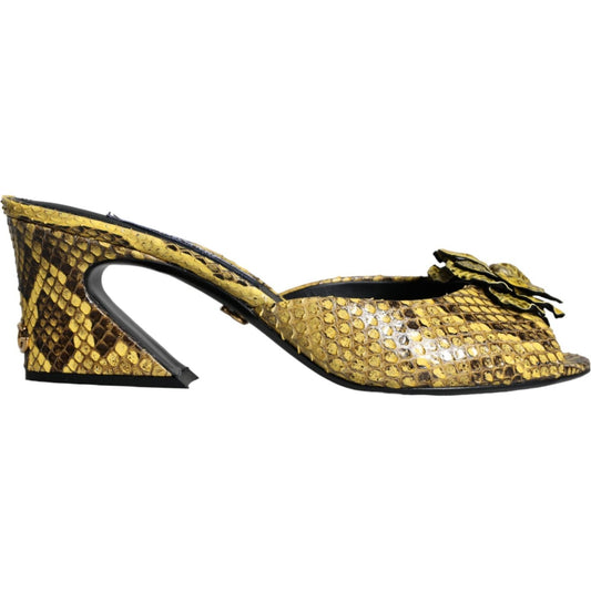 Dolce & Gabbana Yellow Leather Block Heels Slides Shoes Dolce & Gabbana Dark Khaki