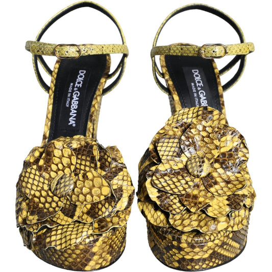 Dolce & Gabbana Yellow Exotic Leather Ankle Strap Heels Sandals Shoes Dolce & Gabbana Dark Khaki
