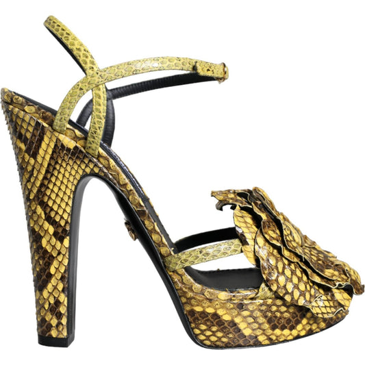 Dolce & Gabbana Yellow Exotic Leather Ankle Strap Heels Sandals Shoes Dolce & Gabbana Dark Khaki