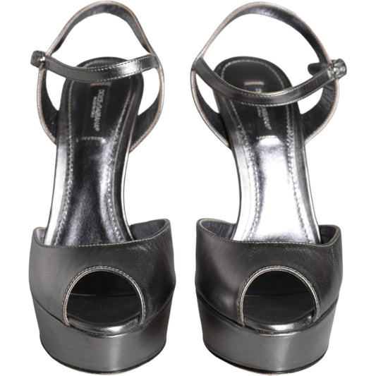 Dolce & Gabbana Metallic Silver Leather Keira Platform Sandals Shoes Dolce & Gabbana Dark Slate Gray