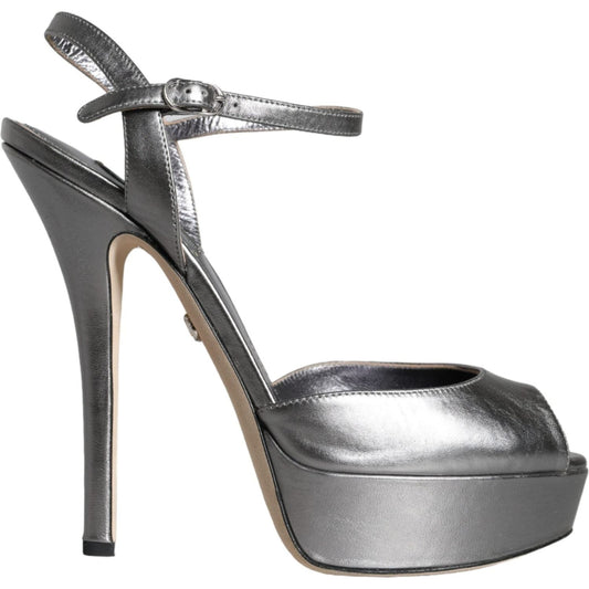 Dolce & Gabbana Metallic Silver Leather Keira Platform Sandals Shoes Dolce & Gabbana Dim Gray