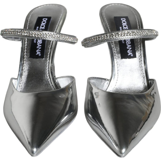 Dolce & Gabbana Silver Crystal Leather Slip On Sandals Shoes Dolce & Gabbana Dark Slate Gray