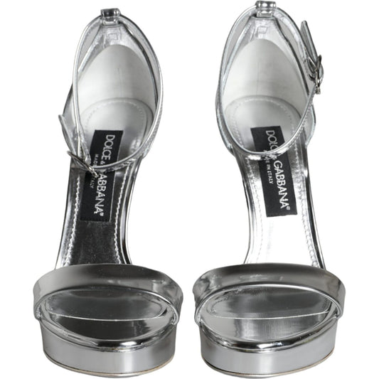 Dolce & Gabbana Silver KEIRA Heels Ankle Strap Sandals Shoes Dolce & Gabbana Light Slate Gray
