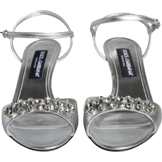 Dolce & Gabbana Silver Crystal AnkleStrap Keira Sandals Shoes Dolce & Gabbana Light Slate Gray