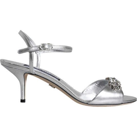 Dolce & Gabbana Silver Crystal AnkleStrap Keira Sandals Shoes Dolce & Gabbana Dark Gray