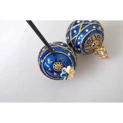 Dolce & Gabbana Gold Brass Blue Dangle Christmas Ball Crystal Clip On Earrings Earrings