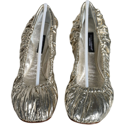 Dolce & Gabbana Silver Patent Leather Scrunch Ballet Flats Shoes Dolce & Gabbana Dim Gray