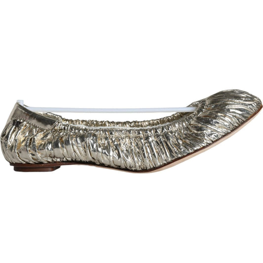 Dolce & Gabbana Silver Patent Leather Scrunch Ballet Flats Shoes Dolce & Gabbana Slate Gray