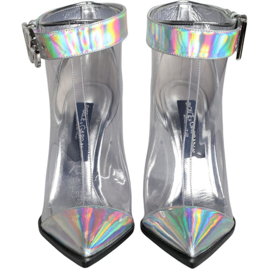 Dolce & Gabbana Silver Iridescent PVC Pointed Short Boots Shoes Dolce & Gabbana Light Slate Gray