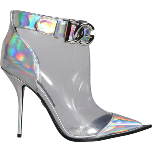 Dolce & Gabbana Silver Iridescent PVC Pointed Short Boots Shoes Dolce & Gabbana Dark Gray