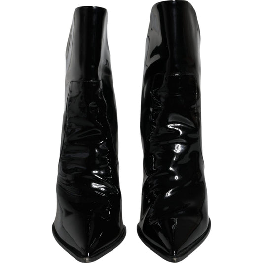 Dolce & Gabbana Black Patent Leather Pointed Ankle Boot Shoes