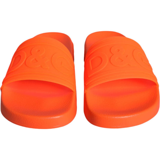 Dolce & Gabbana Orange Rubber Slides Sandals Beachwear Shoes Dolce & Gabbana Tomato