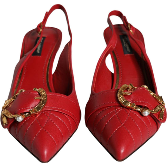 Dolce & Gabbana Red Devotion Leather Heels Slingback Shoes Dolce & Gabbana Brown