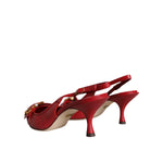 Dolce & Gabbana Red Devotion Leather Heels Slingback Shoes