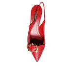 Dolce & Gabbana Red Devotion Leather Heels Slingback Shoes
