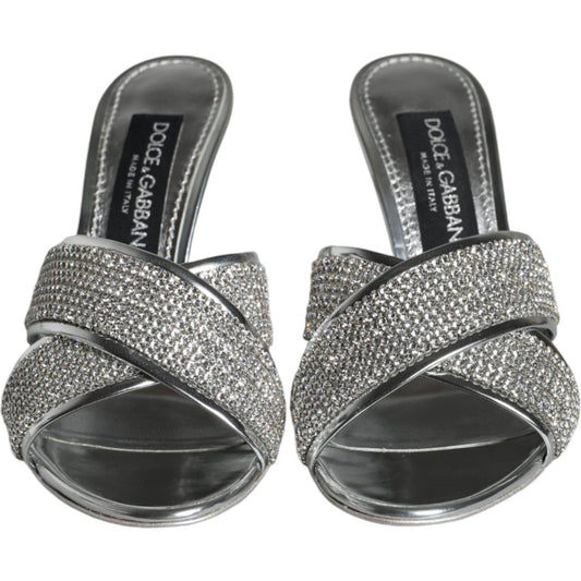Dolce & Gabbana Silver Crystals Keira Heels Slides Shoes Dolce & Gabbana Dark Slate Gray