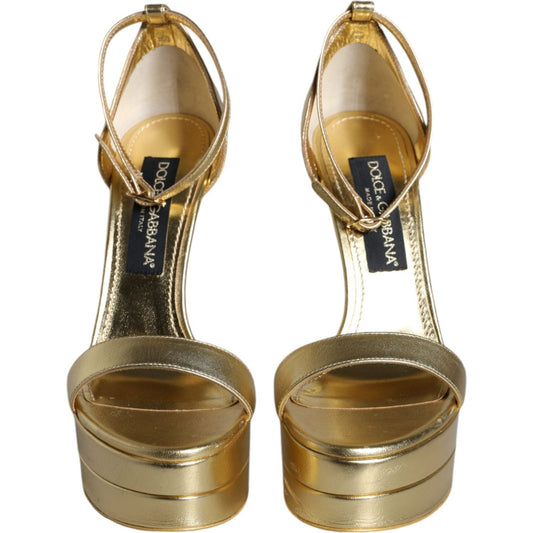 Dolce & Gabbana Gold Leather Platform Keira Sandals Shoes Dolce & Gabbana Dim Gray