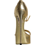 Dolce & Gabbana Gold Leather Platform Keira Sandals Shoes