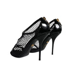Dolce & Gabbana Black Mesh Leather Heels Keira Sandals Shoes