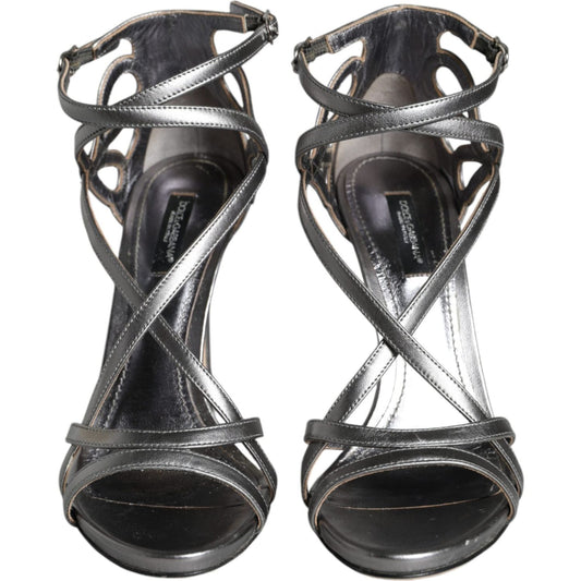 Dolce & Gabbana Silver Keira Leather Heels Sandals Shoes Dolce & Gabbana Dark Slate Gray