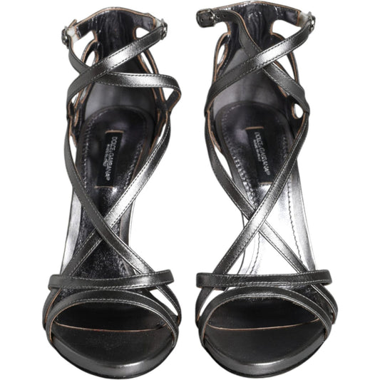 Dolce & Gabbana Silver Keira Leather Heels Sandals Shoes Dolce & Gabbana Dark Slate Gray