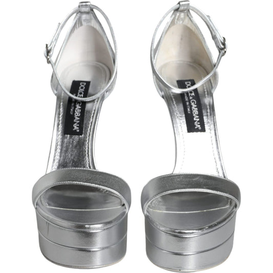 Dolce & Gabbana Silver Leather Platform Keira Sandals Shoes Dolce & Gabbana Light Slate Gray
