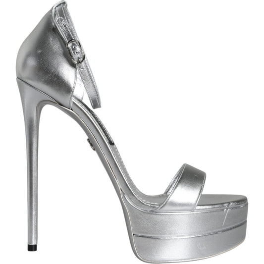 Dolce & Gabbana Silver Leather Platform Keira Sandals Shoes Dolce & Gabbana Dark Gray
