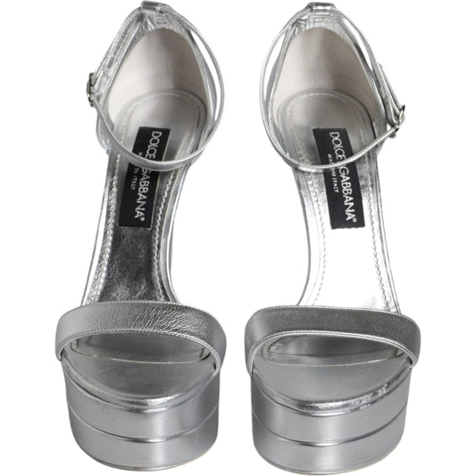 Dolce & Gabbana Silver KEIRA Heels Ankle Strap Sandals Shoes Dolce & Gabbana Light Slate Gray