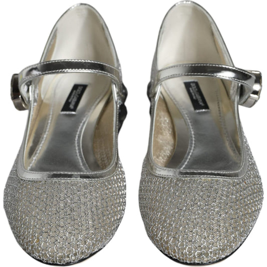 Dolce & Gabbana Silver Mesh Crystal Mary Jane Pumps Shoes Dolce & Gabbana Slate Gray