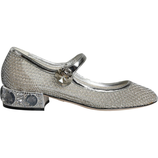 Dolce & Gabbana Silver Mesh Crystal Mary Jane Pumps Shoes Dolce & Gabbana Light Slate Gray