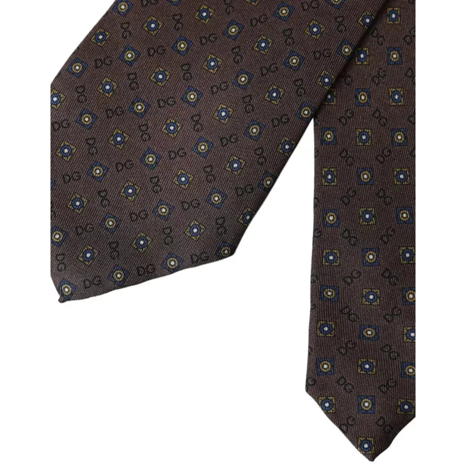Dolce & Gabbana Brown Silk Branded Logo Adjustable Men Tie