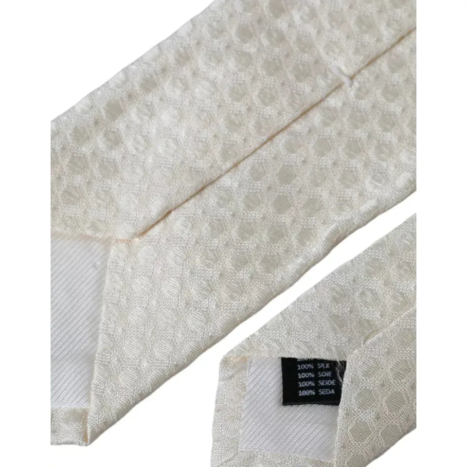 Dolce & Gabbana Off White Silk Adjustable Necktie Men Tie