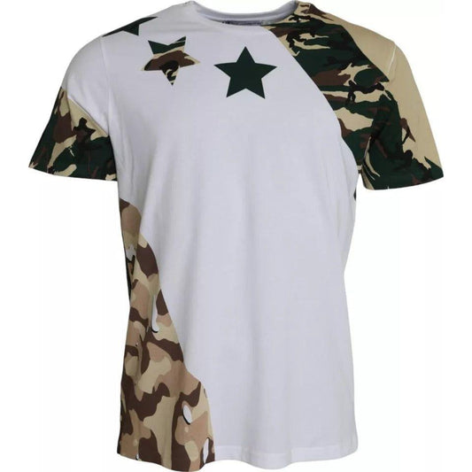 Dolce & Gabbana White Camouflage Stars Crew Neck Men T-shirt Dolce & Gabbana Gray
