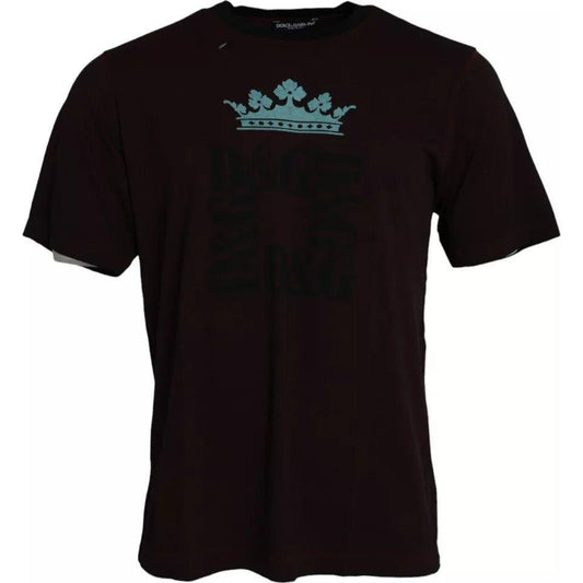 Dolce & Gabbana Bordeaux Crown Print Round Neck Cotton T-shirt Dolce & Gabbana Black