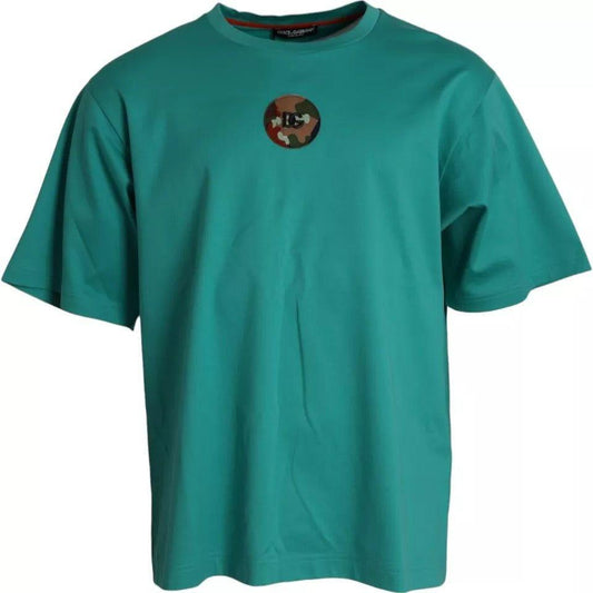 Dolce & Gabbana Green Logo Patch Round Neck Cotton  T-shirt Dolce & Gabbana Sea Green