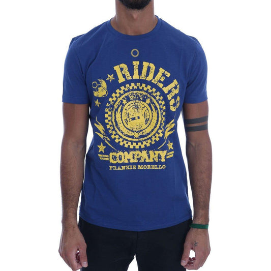 Frankie Morello Stylish Blue Riders Motif Cotton Tee Frankie Morello Dark Slate Gray