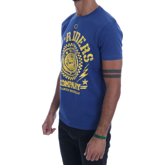 Frankie Morello Stylish Blue Riders Motif Cotton Tee Frankie Morello Dark Slate Gray