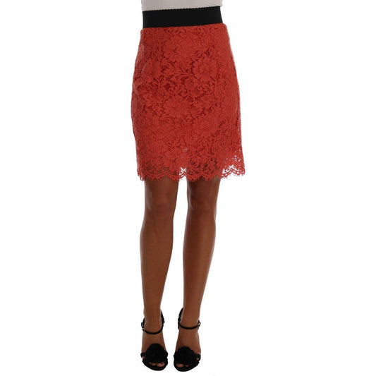 Dolce & Gabbana Orange Macramé Lace Pencil Skirt Dolce & Gabbana Saddle Brown