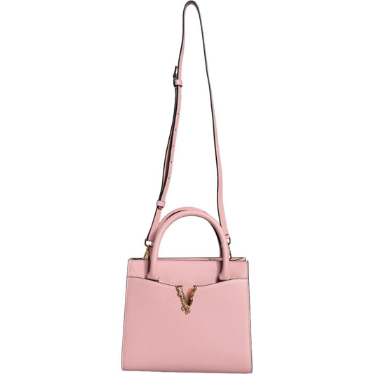 Versace Pink Small Top Handle Grainy Calf Leather Crossbody Bag Versace Light Pink
