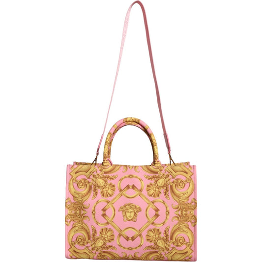 Versace Pink Printed Large Fabric Leather Shopping Tote Bag Versace Dark Salmon