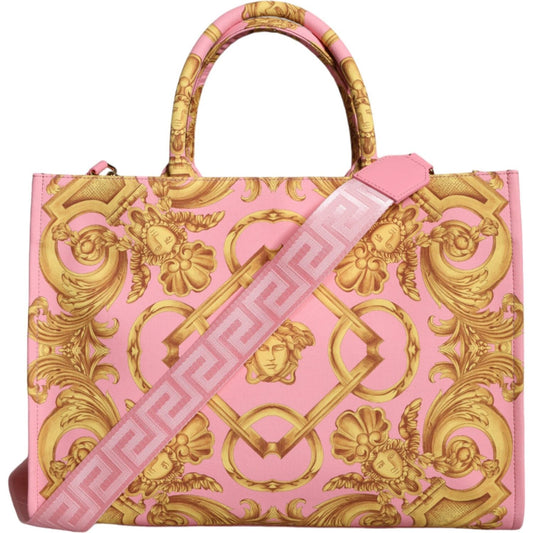 Versace Pink Printed Large Fabric Leather Shopping Tote Bag Versace Dark Salmon