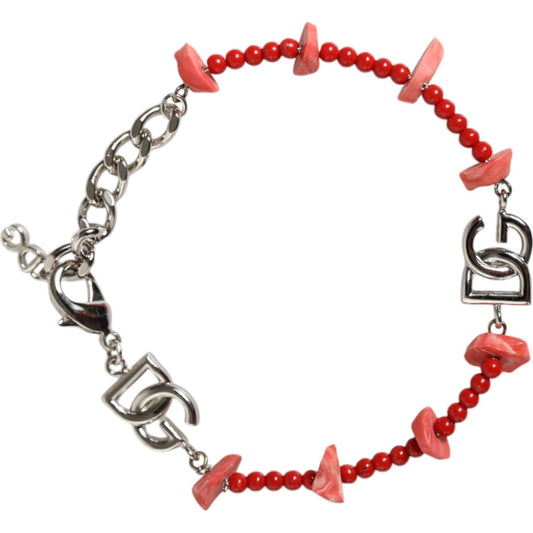 Dolce & Gabbana Silver Tone Brass Beaded Resin DG Logo Chain Bracelet Bracelet Dolce & Gabbana Sienna